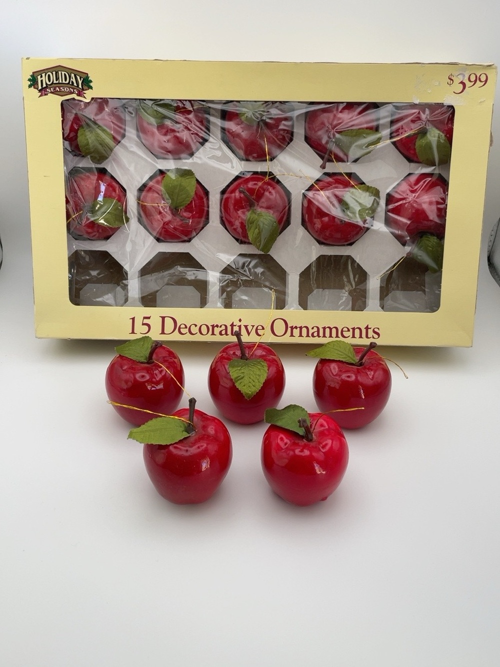 Vintage Holiday Seasons Red Apple Christmas Ornaments Set of 15